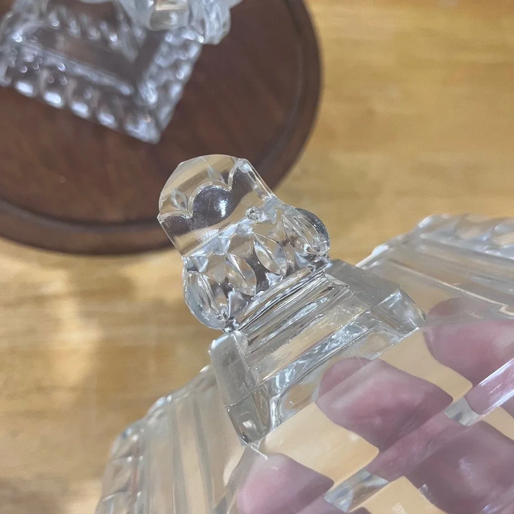 Vtg Adams & Co 1890s EAPG Crystal Wedding Box Victorian Clear Glass Lid Pedestal